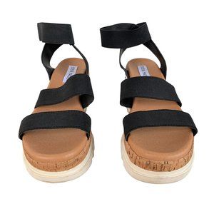 Steve Madden Bandi Wedge Elastic Cork Chunky Lug Sole Sandals in Black Size 7.5